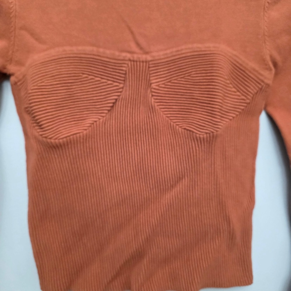 ASOS Design Rust Brown Bustier Ribbed Long Sleeve Top Size US 4 - Picture 2 of 6